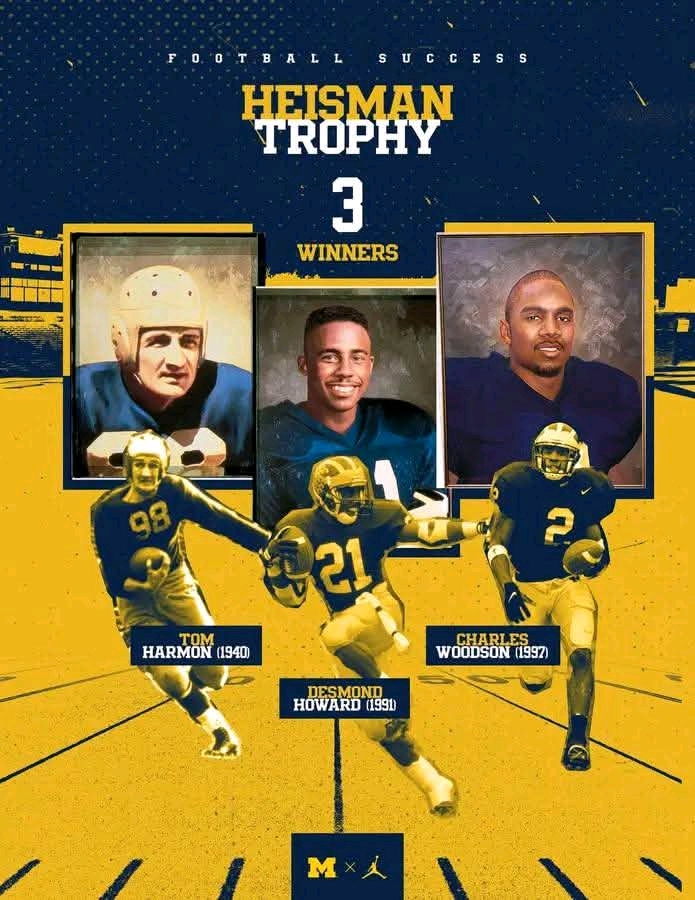 Our THREE Heisman Trophy Winners. Los Angeles, California – Netflix has released a compelling new documentary highlighting the remarkable achievement of three Michigan Wolverines football players who have won the prestigious Heisman Trophy: Tom Harmon (1940), Desmond Howard (1991), and Charles Woodson (1997), capturing their legendary journeys and lasting impact on college football history…..