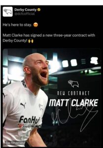 Breaking today: Matt Clarke Signs New Deal with Derby County….