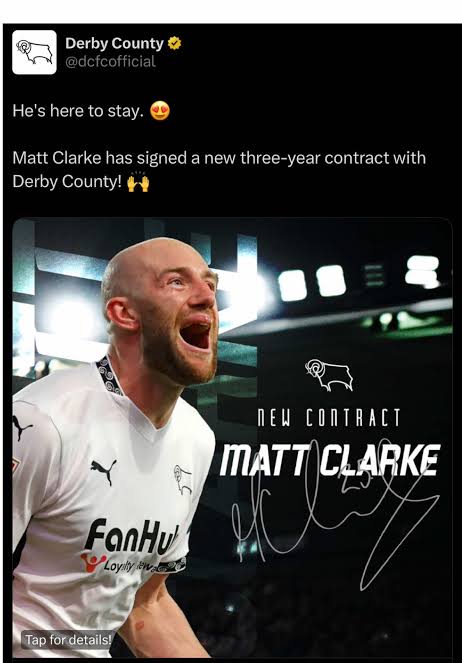 Breaking today: Matt Clarke Signs New Deal with Derby County….